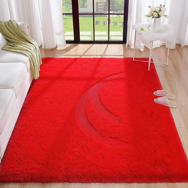 Tapis de Noël Rouge Tapis Moelleux Ultra Doux Fourrure Chambre Enfants Chambre Salon Shaggy Pépinière Tapis Fourrure Tapis de Sol Décor Moderne Mignon 231120