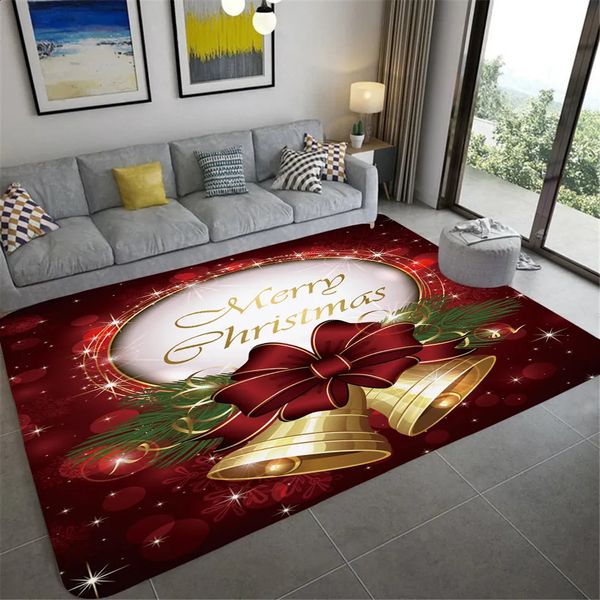 Alfombra Navidad Cinta roja Campana Sala de estar Dormitorio Cocina Baño Decoración del hogar Alfombras grandes Alfombra antideslizante para puerta Alfombrillas 231118