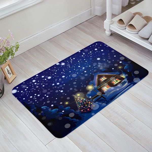 Tapis arbre de noël maison lumières flocons de neige nuit bâtiment cuisine paillasson chambre bain sol porte tapis tapis décor à la maison 231025