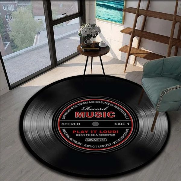 Tapijt klassieke muziek vinylplaten ronde tapijten tapijten voor woonkamer tapijten niet -slip vloer mat slaapkamer tapis 5 maten spelen 231030
