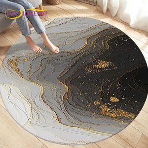 Tapis couleur nordique noir or marbre rond tapis cercle tapis tapis pour salon chambre canapé décor enfants tapis de sol tapis de cuisine 231013