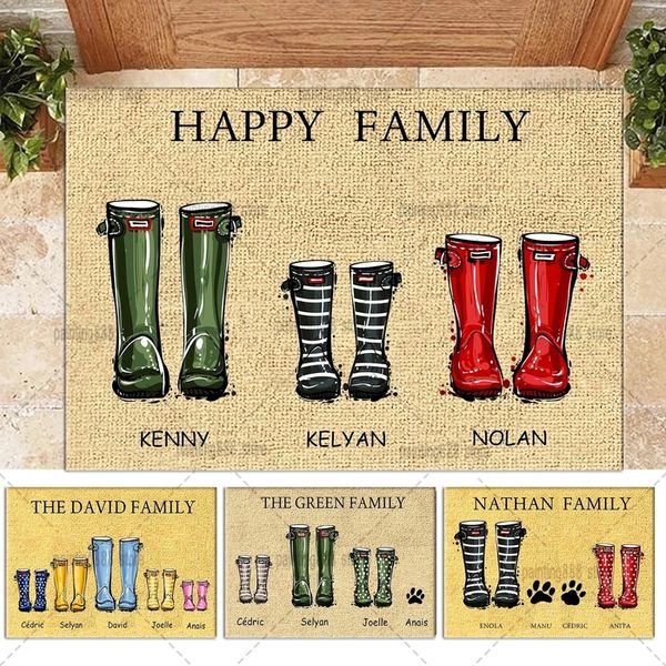 Alfombra personalizada botas de agua nombres de familia regalo felpudo personalizado regalos botas de lluvia esteras para sala de estar decoración del hogar 230801