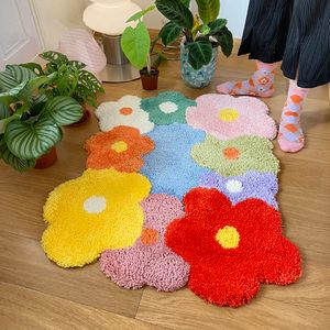 Tapis Décoratif Fleur Tufté Maison Coloré Épais Chambre Chevet Irrégulier Grand Tapis À La Mode Antidérapant Lavable Tapis De Sol 230414