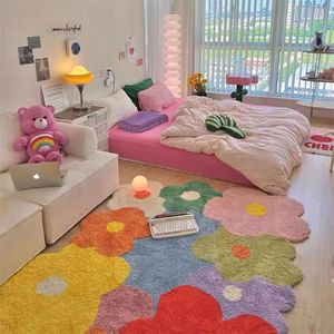 Tapis décoratif maison grande surface coloré salon fleur épaissi décoration tapis antidérapant lavable tapis de sol 231026