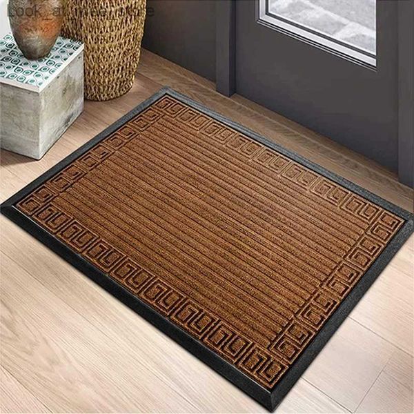 Tapis de porte en caoutchouc antidérapant robuste, tapis de bienvenue imperméable toutes saisons, tapis d'entrée intérieur et extérieur à profil bas pour l'entrée Q240123