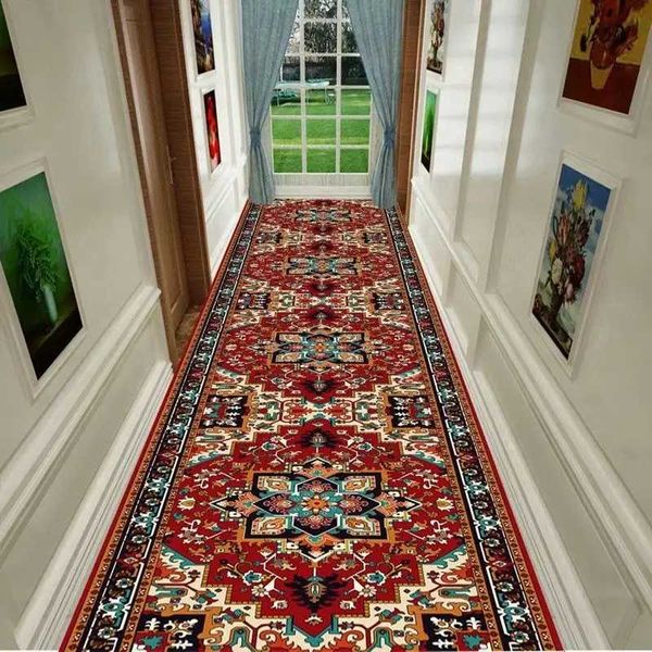 Carpet European Long Corridor Carpets for Hallway Living Room Decoration Home Anti-Skid Entry Floor Floor Hotel Hall Hall Escair Area Rapis T240422