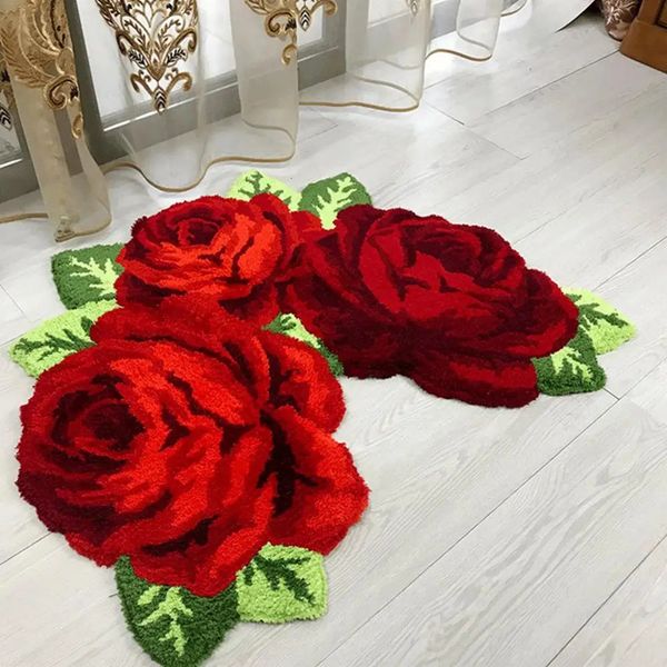 Tapis de sol à forte Absorption d'eau, antidérapant, pour salon, chambre à coucher, en forme de fleur de Rose, produits ménagers, 231215