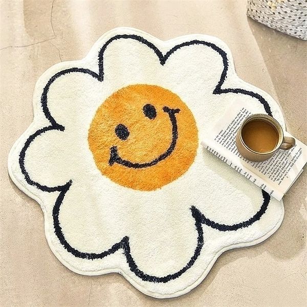 Alfombra Alfombra de flores para sala de estar Nordic Smiley Dormitorio Área de noche Alfombra de piso de felpa Decoración para el hogar Baño antideslizante 220922