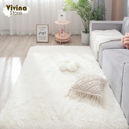 Tapis de sol moelleux pour chambre à coucher, peluche blanche, Style nordique, pour chambre d'enfants, Table basse, décor mignon, doux et Shaggy, 231026