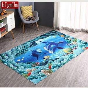 Tapijt voor slaapkamer multi -size 3D Dolphinstelefloraltree zachte vloer zee oceaan woonkamer tapijten slipbestendige mat y200416