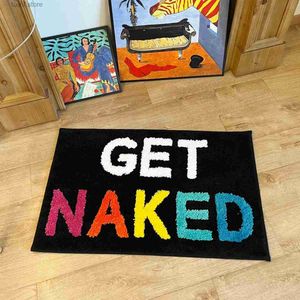 Tapijt Get Naked Getuft Tapijt Badmat Badkamer Tapijten voor Bad Mat Leuke Badmatten voor Appartement Decor Getuft Zwart en Wit Douchemat T240219