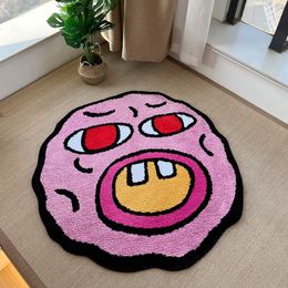 Alfombra hecha a mano con mechones Cherry Bomb, decoración rosa para habitación, alfombras pequeñas Kawaii para dormitorio, círculo de dibujos animados, punzón con aguja 230613