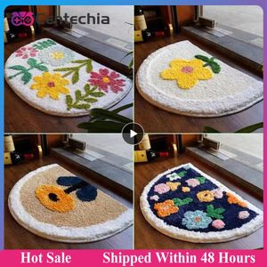 Tapis INS dessin animé fleur demi-rond tapis anti-dérapant aire de jeux pour enfants doux en peluche tapis absorbant tapis cuisine salle de bain tapis de sol 231122