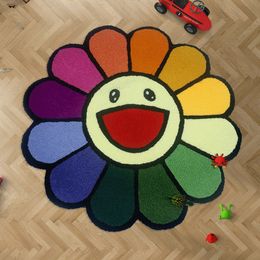 Tapijt ins cartoon bloem ronde anti-slip kinderspeelplaats zacht pluche tapijten salontafel kleed woonkamer decor vloer matten 220922