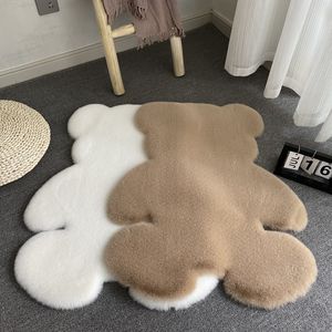 Tapis INS nordique mignon ours en peluche décoration Imitation lapin cheveux dessin animé tapis de sol chambre chevet des enfants 230825