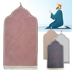 Tapis islamique musulman tapis de prière Ramadan flanelle tapis culte s'agenouiller gaufrage tapis de sol antidérapant doux Portable voyage tapis de prière Z0411
