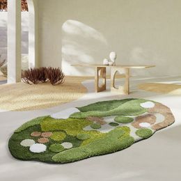 Tapijt Karpet Permadani Lumut Rumput 3d Noordse Untuk Kamar Tidur Ruang Tamu Lantai Chic DeKorasi Rumah Tidak Teratur Hutan Hijau Area Samping Tempat Tid 230425