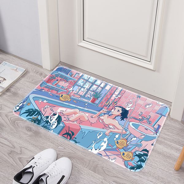 Tapis Kawaii fille antidérapant lavable paillasson absorbant salle de bain tapis chambre tapis porte d'entrée tapis balcon tapis cuisine sol 230828