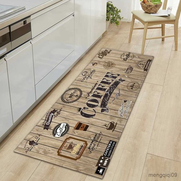 Alfombra de cocina, tablero de madera de café Vintage, dormitorio, sala de estar, alfombra de tira larga, alfombra antideslizante para suelo, decoración del hogar