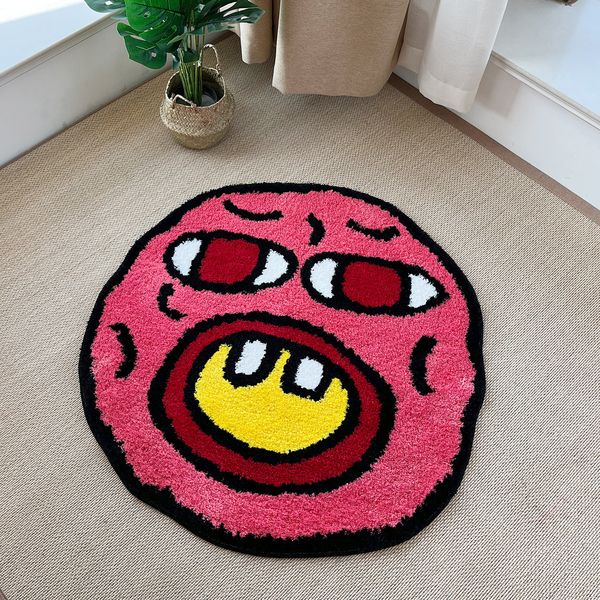 Tapis LAKEA Cherry Bomb Tapis rose touffeté à la main, décoration de chambre, petit tapis Kawaii pour chambre à coucher, dessin animé, cercle, poinçon, aiguille, 230823