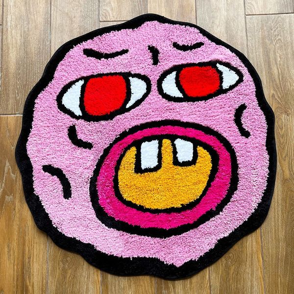 Tapis LAKEA cerise bombe tapis rose fait à la main tufté décor de chambre Kawaii petits tapis pour chambre dessin animé cercle poinçon aiguille 230616