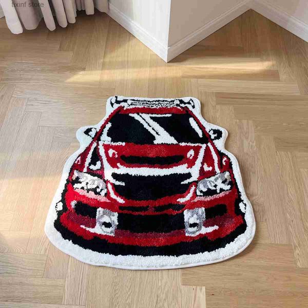 Tapis LAKEA Tapis touffeté en forme de voiture de course rouge passionné tapis de sol touffeté doux et antidérapant tapis de pieds tapis d'entrée paillassons absorbant T240219