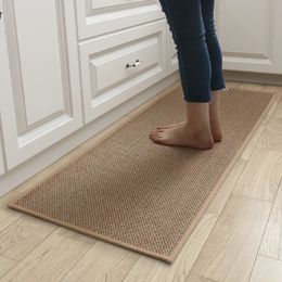 Tapis Lin Tissage Tapis de Sol de Cuisine Tapis Lavé Antidérapant Fond en Caoutchouc Sergé Naturel Lin Porte d'entrée Tapis Long Résistant à l'huile Durable 231010