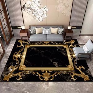 Tapis de luxe tapis décoration maison tapis pour salon doré noir cadre grande taille chambre tapis de sol antidérapant salon tapis 230727