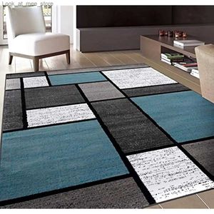 Tapis moderne bleu gris carré tapis pour salon décor à la maison canapé Table grand tapis chambre chevet pied tapis rampant tapis Q240123