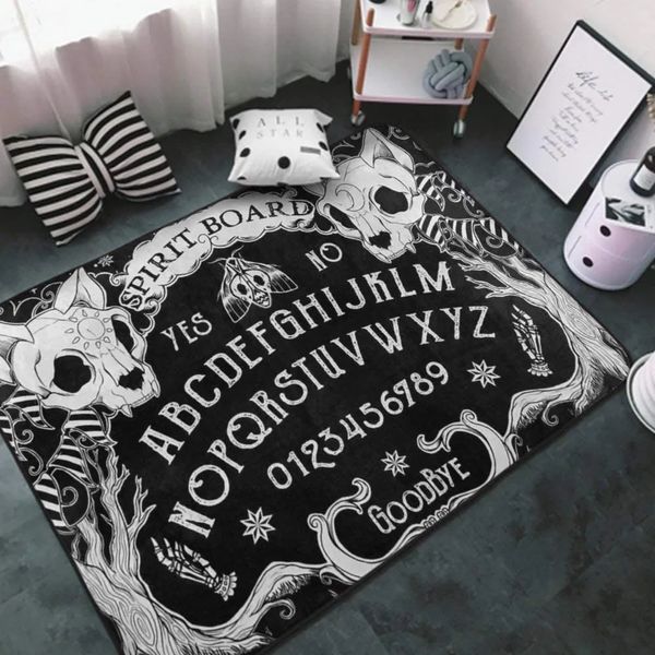 Tapis moderne tête de crâne de chat tapis de planche de sorcière pour salon décoration de la maison noir gothique grand tapis chambre tapis de sol antidérapant 231013
