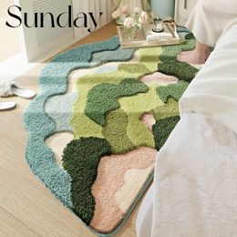 Tapis forêt de montagne à motifs floqué tapis moderne bosse fleur paillasson salle de bain tapis haut bas peluche irrégulière tapis de chevet 231130