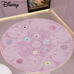 Tapis Nouveau tapis esthétique rond chambre chevet rose tapis décor de chambre princesse fleurs imprimé tapis de sol de luxe maison tapis en peluche Q240123