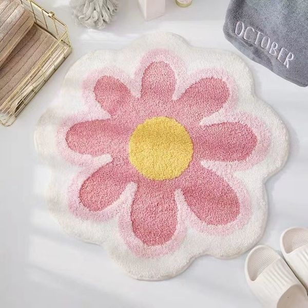 Alfombra nórdica esponjosa flor de sol de felpa alfombras redondas para dormitorio de niña alfombrillas de suelo para habitación de niños alfombra suave para juegos de bebé alfombrilla para gatear 230711