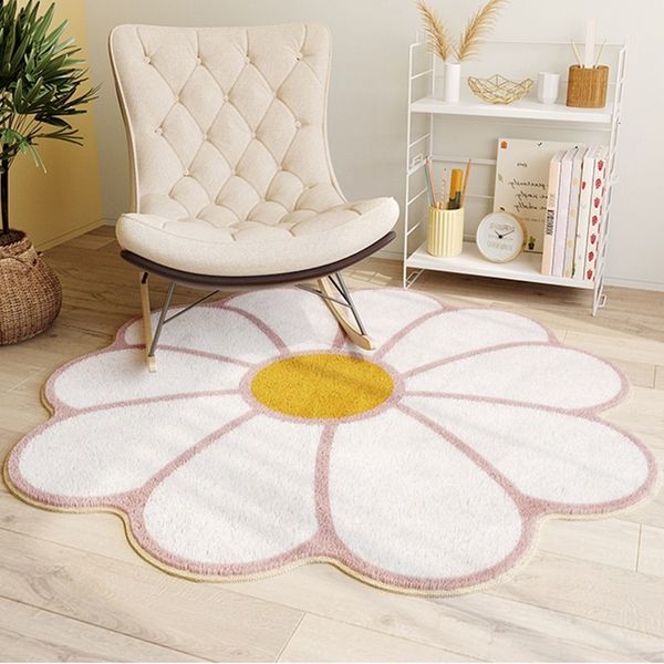 Alfombra nórdica esponjosa flor de sol de felpa alfombras redondas para dormitorio de niñas alfombrillas para habitación de niños alfombra suave para juegos de bebés alfombra para gatear 230621