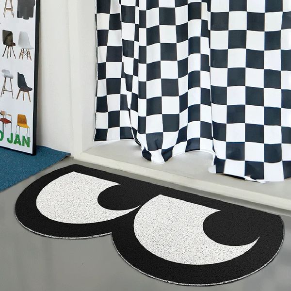 Tapis nordique PVC bienvenue paillasson yeux drôles tapis maison tapis d'entrée Anti poussière porte tapis de sol noir blanc esthétique décor à la maison 231206