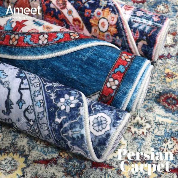 Tapis Persian Tapis dans la chambre Chauffle de chevet de chevet vintage et ethnique tapis nordique salon Room de décoration bleu rouge tapis pour sol J240507