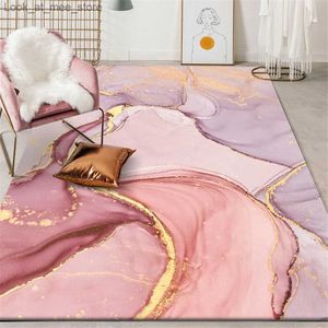 Tapis rose or peinture à l'huile abstrait Rectangle tapis filles chambre romantique violet 3D tapis chambre à côté tapis balcon tapis Hall tapis Q240123