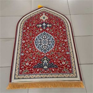 Tapis de prière imprimé pour musulman Ramadan, tapis de flanelle, culte à genoux, gaufrage, antidérapant, doux et portable, tapis de prière de voyage pour enfants et adultes Z0411