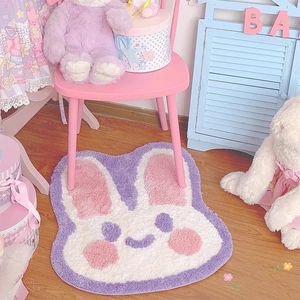 Tapis lapin enfants tapis en peluche décoration de chambre pour chambre mignon décor de chambre Kawaii rose décor esthétique tapis de pièce ornements 231031