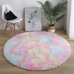 Tapijt regenboog pluizige ronde tapijten tapijten woonkamer decor faux bont s kinderen lange pluche s voor slaapkamer rabeffende moderne matten 230320