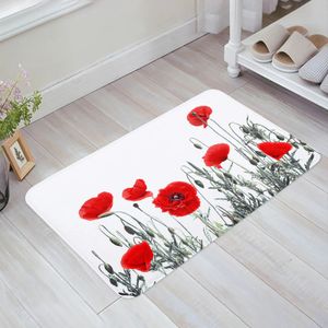 Tapis rouge champ de coquelicots fleurs cuisine tapis de sol salon décor maison couloir entrée paillasson balcon porte tapis antidérapant 231030