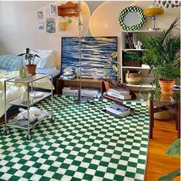 Tapijt Retro Groen Wit Geruit Tapijt Marokkaans voor Woonkamer Slaapkamer Decor Plaid Nordic Eenvoudige Salontafel Mat 231025