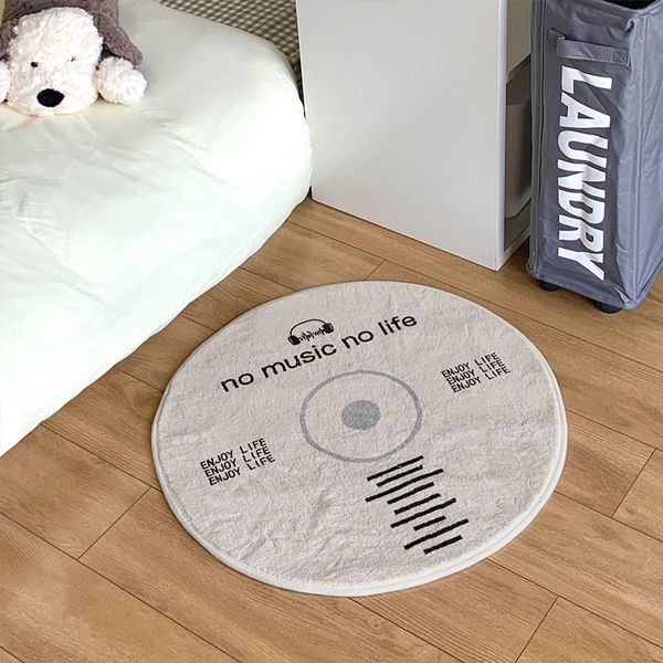 Tapis rétro à motif de disque de musique, couverture ronde et douce, blanc, antidérapant, zone CD, décor de salon et de chambre à coucher, 230828