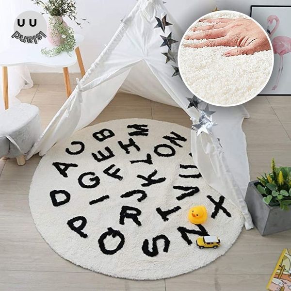 Tapis rond moelleux pour salon moderne tapis de fourrure pour enfants blanc chambre enfants bébé tapis Alphabet 230113