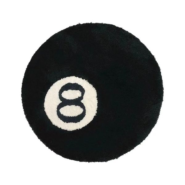 Tapis Simulation billard 8 boules tapis rond touffeté doux coussin de chaise anti-dérapant bain tapis de sol enfants chambre noir tapis 231215