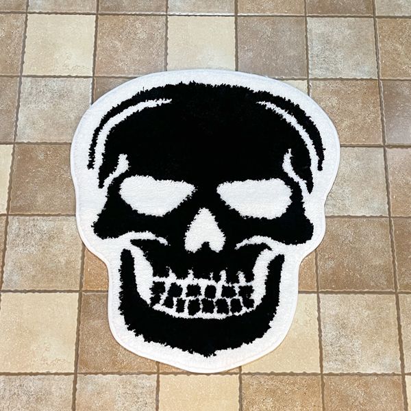 Tapis crâne tapis de bain touffeté tapis gothique décor à la maison Halloween tapis de salle de bain noir Goth chambre cuisine salle sorcière effrayant cadeau 230828