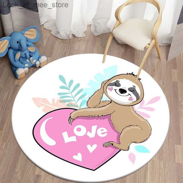 Tapis paresseux Animal Kawaii imprimé tapis rond tapis de salon pour enfants tapis de sol tapis de yoga chaise de chambre tapis antidérapant cadeau du nouvel an Q240123