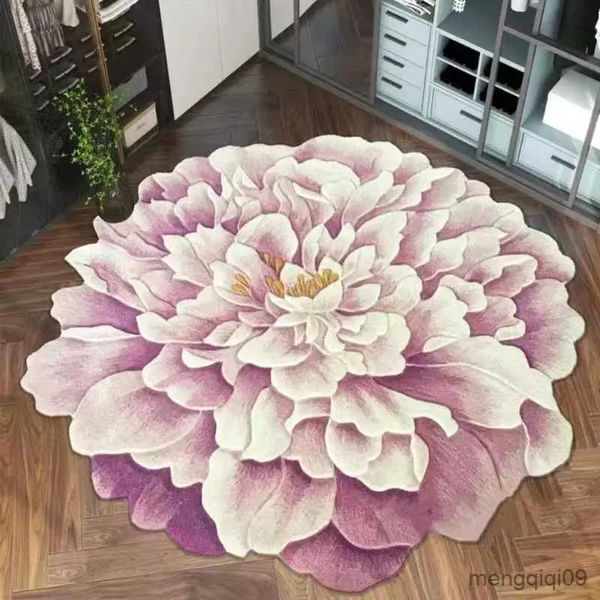 Tapis de sol doux en forme spéciale de nouvelle fleur, tapis d'art de pivoine violette, coussin pour chambre à coucher, Table de salon, R231115