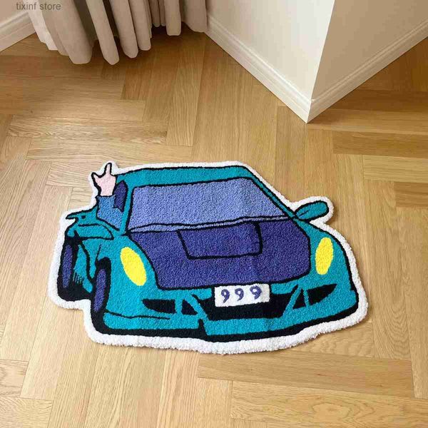 Alfombra Deportes Racing Forma de coche Alfombra Alfombra Boy Sala de estar Dormitorio Decoración Alfombra Bordada Antideslizante Estera del piso Felpudo Decoración para el hogar T240219