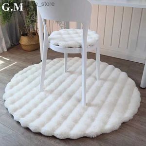 Tapis Tapis rond en peluche super doux Tapis blanc moelleux pour salon Tapis mignon cercle pour enfants Tapis de chevet Tapis de sol antidérapant Tapis de chaise Q240123